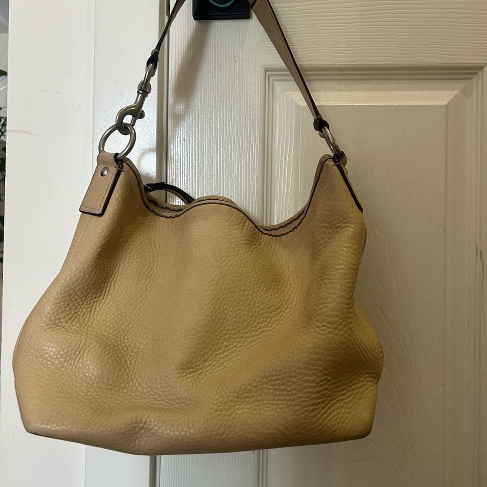 Coach Beige Pebbled Leather Hobo Bag